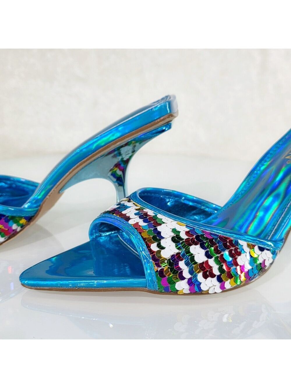NIB Festive Blue Sequin Slip On 2.5" Heel Casual Evening Party Shoes - Picture 9 of 9